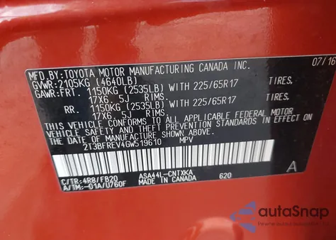 2016 Toyota Rav4 Le z USA, uszkodzony, nr VIN 2T3BFREV4GW519610